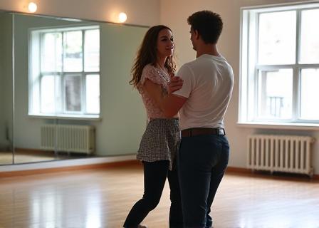 Couple practicing wedding dance choreography